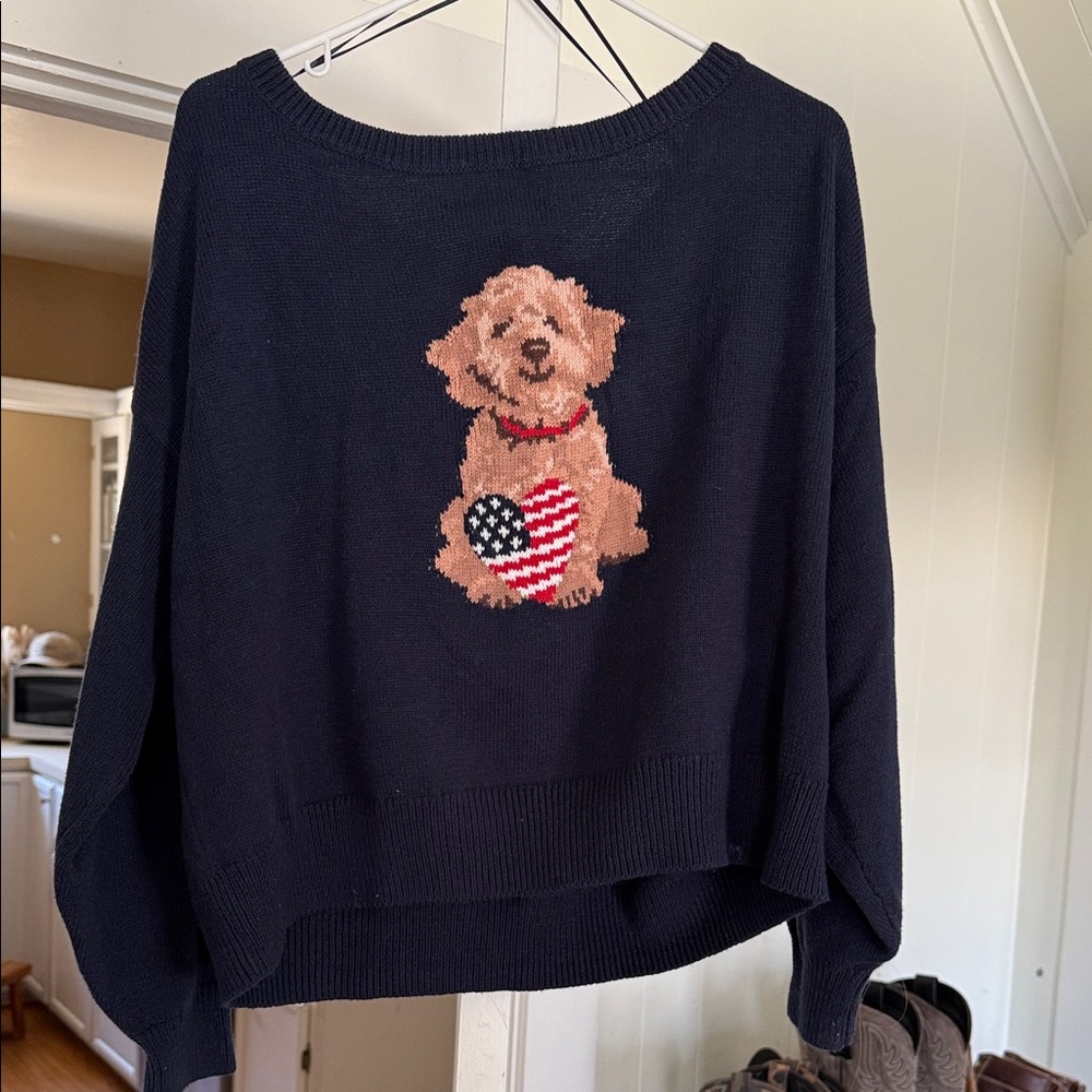 Hollister Navy Sweater with Dog and Heart Design - Picture 3 of 3